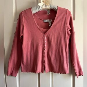 VILLAGER Two-piece salmon sweater set women's L. Pre-owned excellent condition